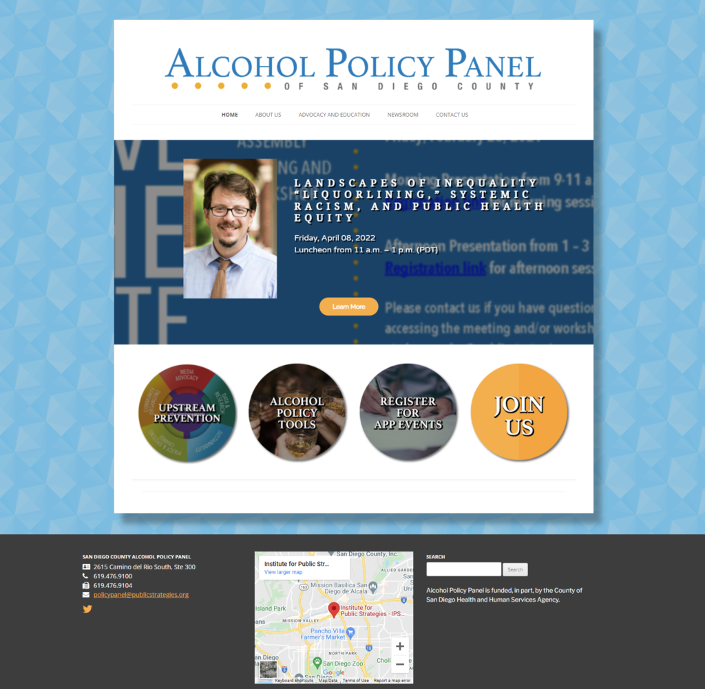 website alcohol policy panel screenshot